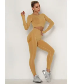 2-piece Contrast Crop Top Match Leggings Workout Set Cheap Wholesale Womens Clothing -Women Clothing Sales Store 201201866 4