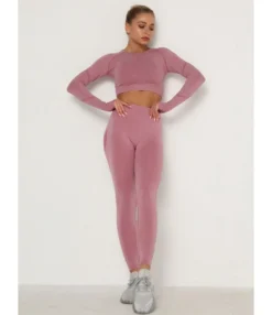 2-piece Contrast Crop Top Match Leggings Workout Set Cheap Wholesale Womens Clothing -Women Clothing Sales Store 201201866 5