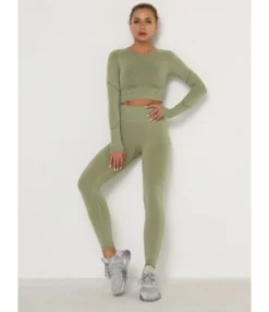 2-piece Contrast Crop Top Match Leggings Workout Set Cheap Wholesale Womens Clothing -Women Clothing Sales Store 201201866 6