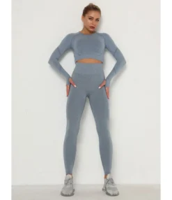 2-piece Contrast Crop Top Match Leggings Workout Set Cheap Wholesale Womens Clothing -Women Clothing Sales Store 201201866 7