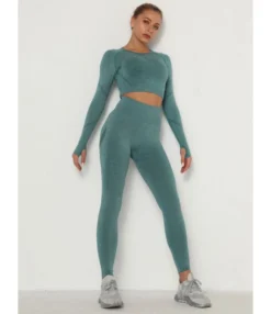 2-piece Contrast Crop Top Match Leggings Workout Set Cheap Wholesale Womens Clothing -Women Clothing Sales Store 201201866 8