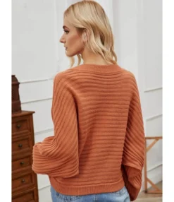 Drop Sleeve Solid Textured Knitted Buttoned Sweater Cardigan -Women Clothing Sales Store 201203490 3