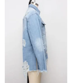 Irregular Tassel Trim Frayed Distressed Denim Jacket -Women Clothing Sales Store 201229766 4