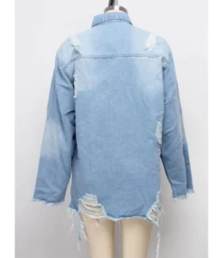 Irregular Tassel Trim Frayed Distressed Denim Jacket -Women Clothing Sales Store 201229766 5