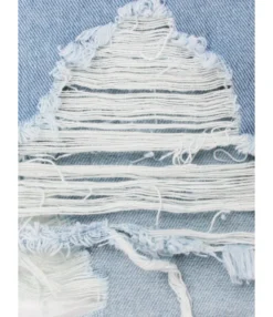 Irregular Tassel Trim Frayed Distressed Denim Jacket -Women Clothing Sales Store 201229766 8