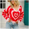Heart Print V-Neck Tassel Long Sleeve Loose Knitwear Wholesale Womens Sweaters SSWN535330