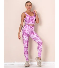2 Pieces Tie-dye Yoga Set Cropped Tank Top With Sports Tights