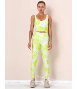 2 Pieces Tie-dye Yoga Set Cropped Tank Top With Sports Tights -Women Clothing Sales Store 210104271 2