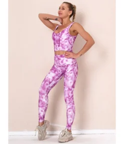 2 Pieces Tie-dye Yoga Set Cropped Tank Top With Sports Tights -Women Clothing Sales Store 210104271 3