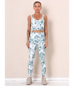 2 Pieces Tie-dye Yoga Set Cropped Tank Top With Sports Tights -Women Clothing Sales Store 210104271 7