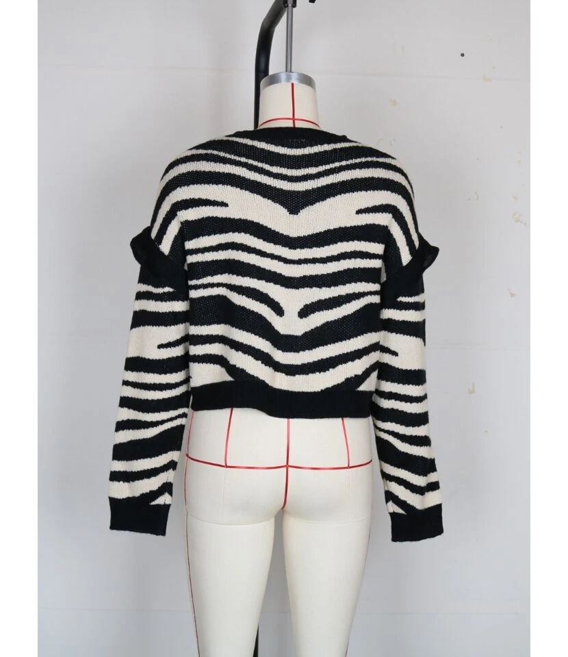 Zebra Stripe Knitted Sweater Cardigan 7 Zebra Stripe Knitted Sweater Cardigan - Image 7