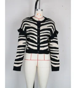 Zebra Stripe Knitted Sweater Cardigan 15 Zebra Stripe Knitted Sweater Cardigan -Women Clothing Sales Store 210105817 8