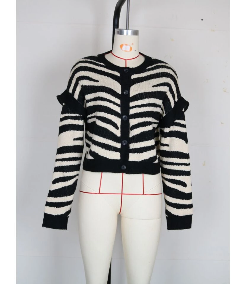 Zebra Stripe Knitted Sweater Cardigan 5 Zebra Stripe Knitted Sweater Cardigan - Image 5
