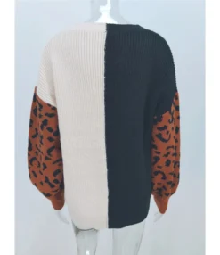 V-neck Colorblock Leopard Jacquard Knit Sweater -Women Clothing Sales Store 210108263 6