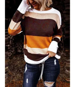 Hit-color Stripe Knitting Top