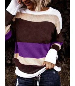 Hit-color Stripe Knitting Top 8 Hit-color Stripe Knitting Top -Women Clothing Sales Store 210108945 3 1