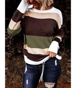 Hit-color Stripe Knitting Top 9 Hit-color Stripe Knitting Top -Women Clothing Sales Store 210108945 4 1