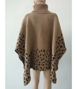 Cowl Neck Leopard Patchwork Knitted Cloak Sweater -Women Clothing Sales Store 210111440 3