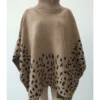 Cowl Neck Leopard Patchwork Knitted Cloak Sweater
