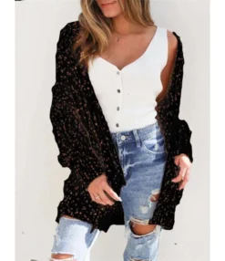 Colorful Dots Jacquard Knitted Cardigan -Women Clothing Sales Store 210111966 2 1