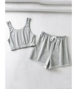2-piece Sports Grey Outfit Tank Top & Rolled Hem Shorts