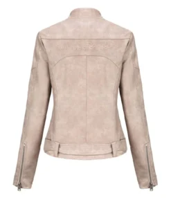 Stand Collar PU Leather Moto Jacket With Belt -Women Clothing Sales Store 210115881 13