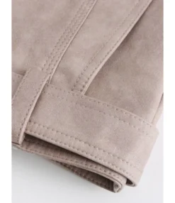 Stand Collar PU Leather Moto Jacket With Belt -Women Clothing Sales Store 210115881 5