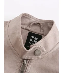 Stand Collar PU Leather Moto Jacket With Belt -Women Clothing Sales Store 210115881 6