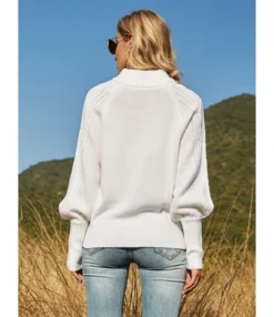 Bishop Sleeve Mockneck Cable Knit Sweater -Women Clothing Sales Store 210118263 2