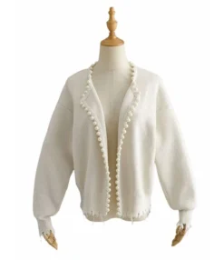 Fringe Trim Pearls Beaded Knitted Cardigan -Women Clothing Sales Store 210119099 2