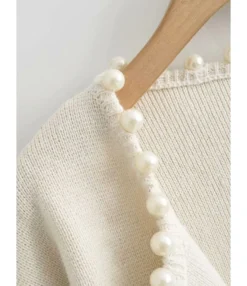Fringe Trim Pearls Beaded Knitted Cardigan -Women Clothing Sales Store 210119099 5