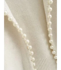 Fringe Trim Pearls Beaded Knitted Cardigan -Women Clothing Sales Store 210119099 6