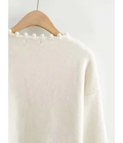 Fringe Trim Pearls Beaded Knitted Cardigan -Women Clothing Sales Store 210119099 9