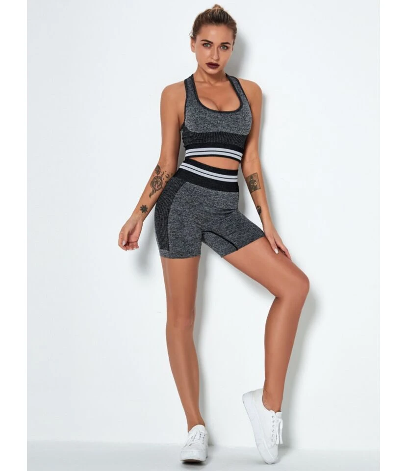 2-piece Stripe Detail Sports Set Tank Top & Biker Shorts 1 2-piece Stripe Detail Sports Set Tank Top & Biker Shorts