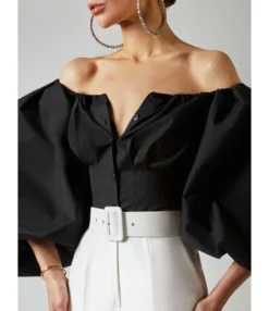 Puff Sleeve Off Shoulder Pleated Blouse 17 Puff Sleeve Off Shoulder Pleated Blouse -Women Clothing Sales Store 210130274 13