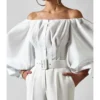 Puff Sleeve Off Shoulder Pleated Blouse