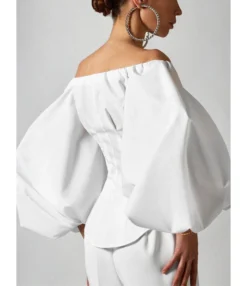 Puff Sleeve Off Shoulder Pleated Blouse 16 Puff Sleeve Off Shoulder Pleated Blouse -Women Clothing Sales Store 210130274 4