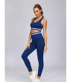 2 Piece Contrast Leopard Sports Outfit Racerback Crop Top & Pants