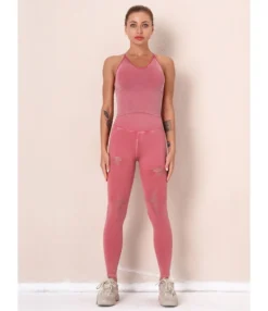 2 Pieces Crisscross Back Tank Top Matching Ripped Leggings Yoga Set -Women Clothing Sales Store 210223522 2 1