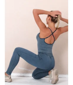 2 Pieces Crisscross Back Tank Top Matching Ripped Leggings Yoga Set -Women Clothing Sales Store 210223522 5