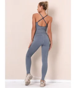 2 Pieces Crisscross Back Tank Top Matching Ripped Leggings Yoga Set -Women Clothing Sales Store 210223522 8 1