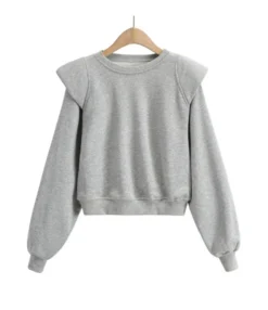 Solid Shoulder Padded Basic Sweatshirt -Women Clothing Sales Store 210301161 3 1