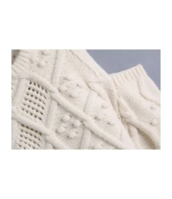 Pom-pom Trim Cold Shoulder Cutout Knit Sweater -Women Clothing Sales Store 210309294 3