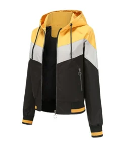 Contrast Zipper Hooded Windbreaker Jacket -Women Clothing Sales Store 210408377 10