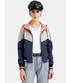 Contrast Zipper Hooded Windbreaker Jacket