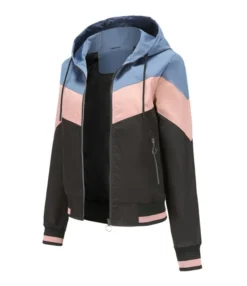 Contrast Zipper Hooded Windbreaker Jacket -Women Clothing Sales Store 210408377 1