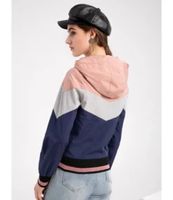 Contrast Zipper Hooded Windbreaker Jacket -Women Clothing Sales Store 210408377 6