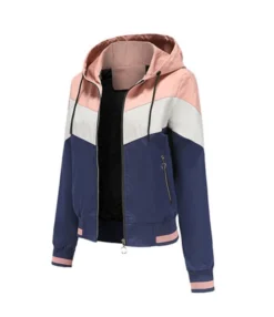 Contrast Zipper Hooded Windbreaker Jacket -Women Clothing Sales Store 210408377 8 1