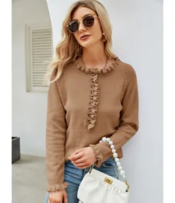 Pleats Button Decor Knitted Blouse Sweater 210710038