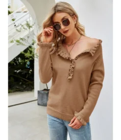 Pleats Button Decor Knitted Blouse Sweater 210710038 -Women Clothing Sales Store 210710038 4